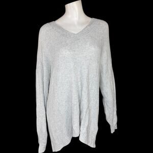 American Eagle Gray Oversized Knit V-Neck Sweater Pullover Women’s Large Cozy